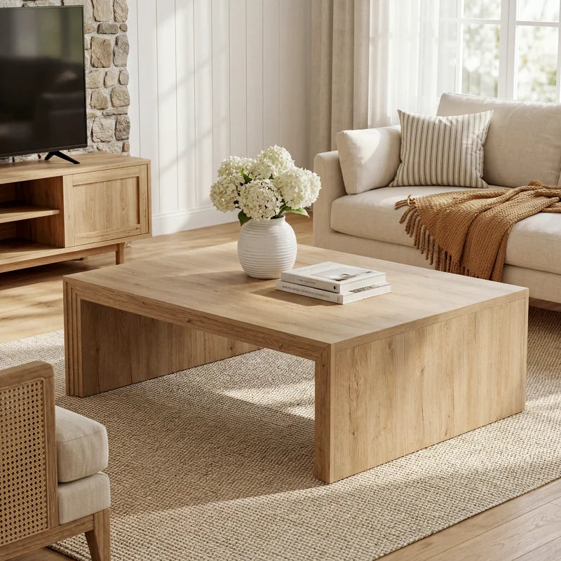 47-inch Rectangle Coffee Table For Living Room, Farmhouse Wooden Center Table With Spacious Tabletop