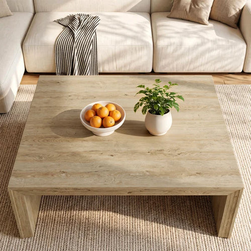47-inch Rectangle Coffee Table For Living Room, Farmhouse Wooden Center Table With Spacious Tabletop