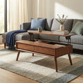 47"W Solid Oak Lift Top MCM Coffee Table with Storage