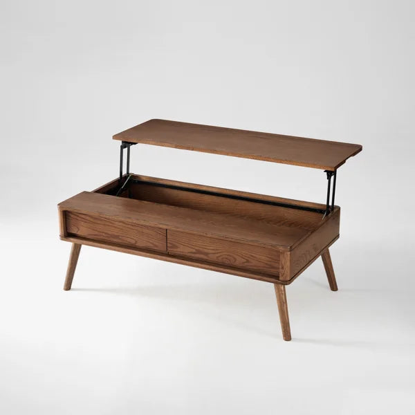 47"W Solid Oak Lift Top MCM Coffee Table with Storage