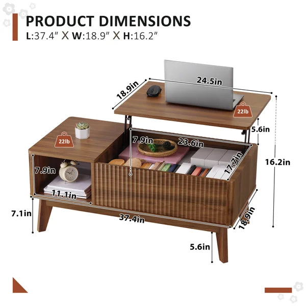 Rhythm Lift Top Coffee Table with Storage, Living Room Table